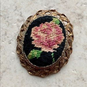 Vintage Needlepoint Brooch • Made in Mexico